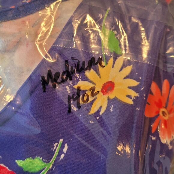 Land's End Floral Cotton Midi Dress Women's Size Large 10-12 Blue Casual Picnic - Picture 9 of 9